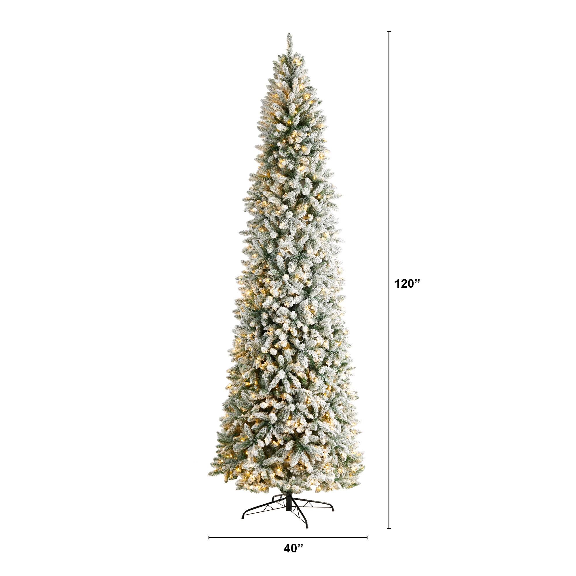 10ft. Pre-Lit Slim Flocked Montreal Fir Artificial Christmas Tree, White LED Lights